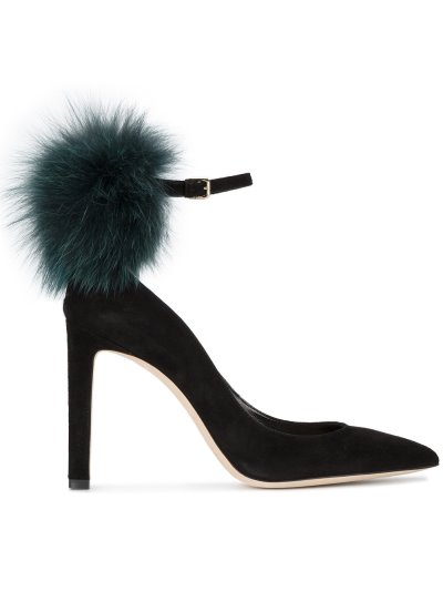 Női Jimmy Choo Black Velúr Fur South 105 Körömcipő Fekete / Zöld | AEZKH-0039