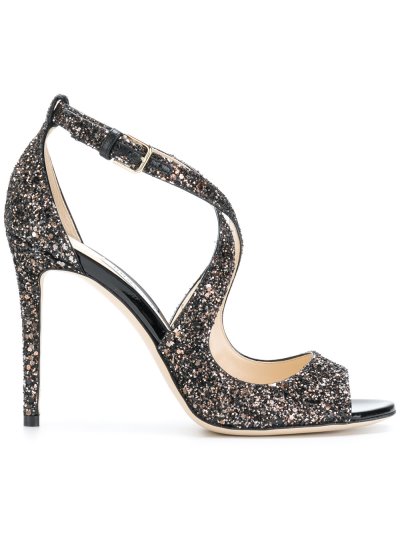 Női Jimmy Choo Emily 85 Glitter Szandál Fekete | AEZKH0020