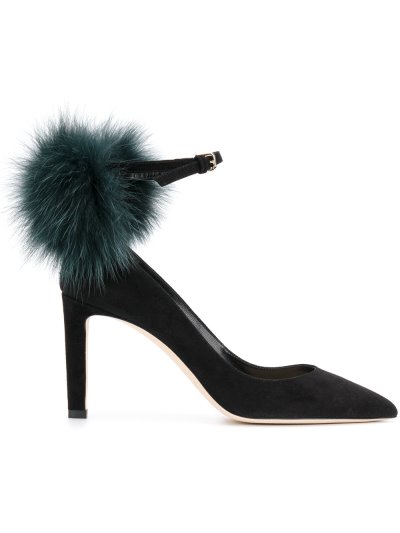 Női Jimmy Choo Fur Pom Pom Mary Jane Körömcipő Fekete | AEZKH-0038