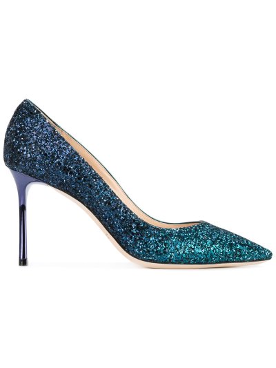 Női Jimmy Choo Glitter 'romy 85' Körömcipő Zöld / Pávasötétkék | AEZKH-0126