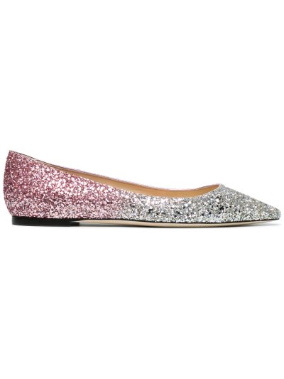 Női Jimmy Choo Romy Glitter Dégradé Lapos Balerina Cipő Metal / Platina | AEZKH-0332