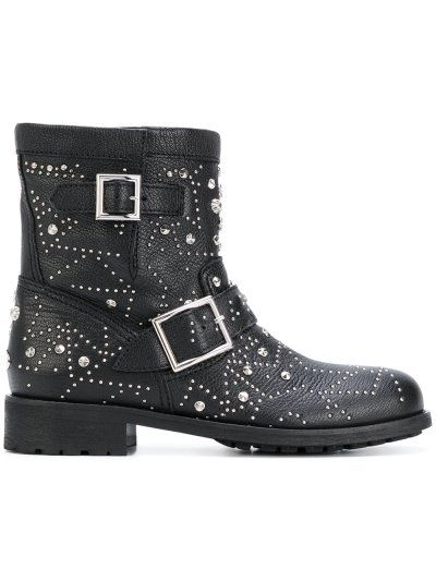 Női Jimmy Choo Youth Motoros Csizma Fekete | AEZKH-0273